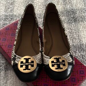 Tory Burch Black and Gold Women's Flats in box used few times